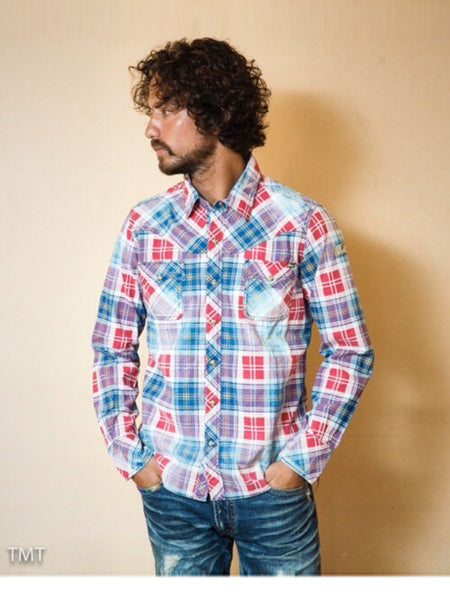 INDIGO CHECK PRINT SHIRT