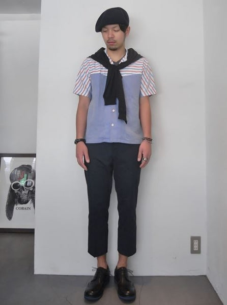 ボーダー ヨークスリーブオープンカラーシャツ