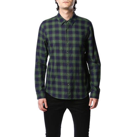 オンブレーチェックコンパクトネル レギュラーカラーシャツ長袖