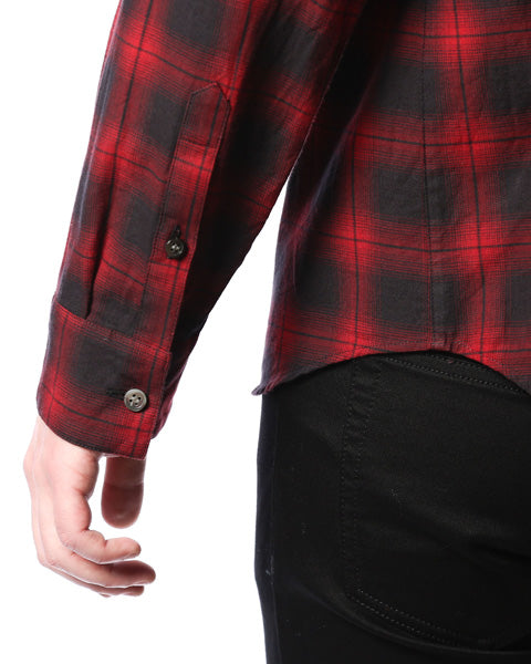 オンブレーチェックコンパクトネル レギュラーカラーシャツ長袖