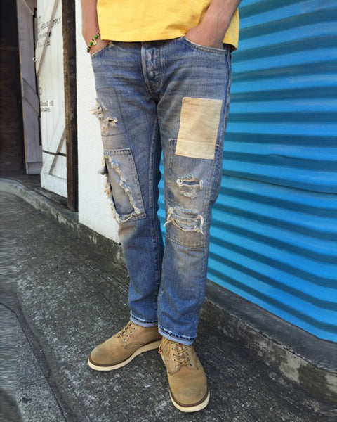 CRUSH PATCHED DENIM PANTS