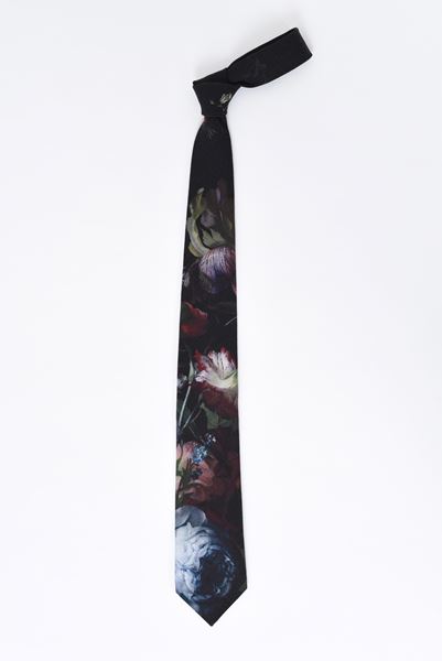 WOOL GABARDINE INKJET TIE FLOWER OIL PAINTING