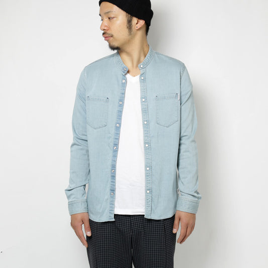 モダールデニム バンドカラーシャツ