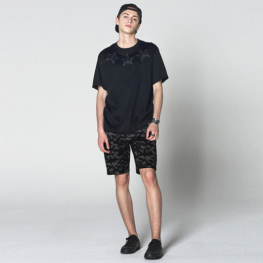 スタープリント シルキー天竺 クルーネック半袖