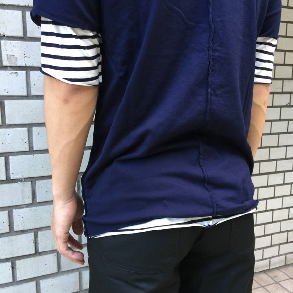 80/2度詰天竺ボーダー クルーネックレイヤードTシャツ