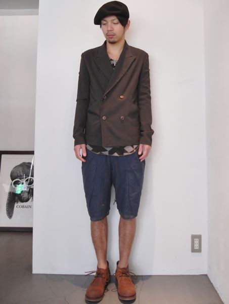 プリントワッフル Uネック7分袖