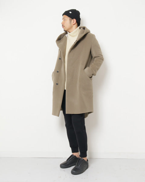 カシミヤ混ダブルフェイスビーバー フーデッドコート