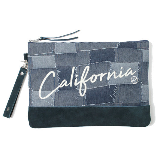 PATCHWORK JACQUARD DENIM CLUTCH BAG