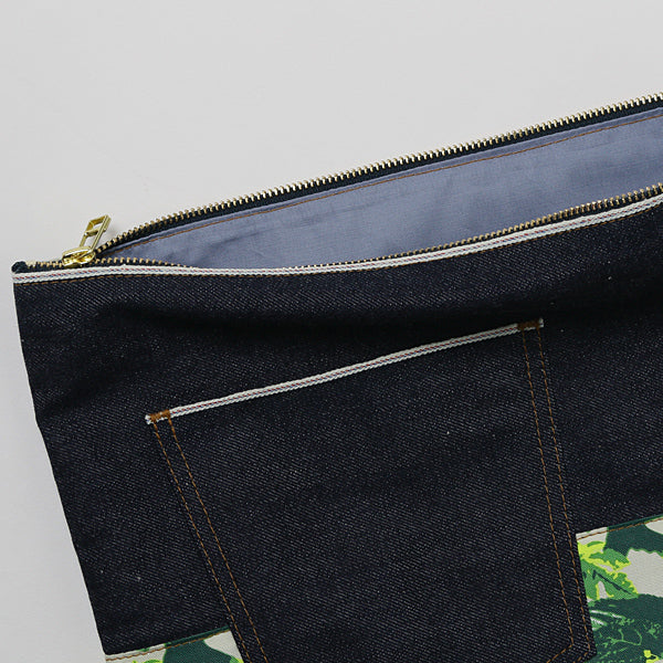 DENIM FLOWER CLUTCH BAG