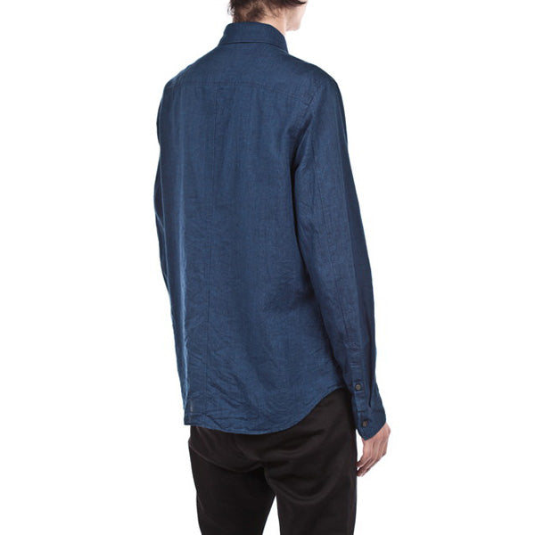 5ozインディゴシャンブレー パッチポケットシャツL/S