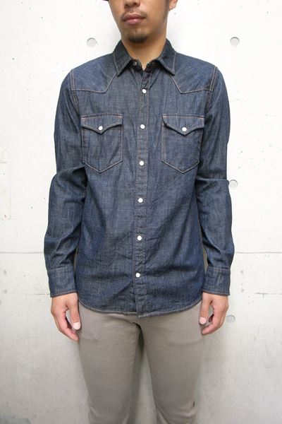 8ozジンバブエ綿デニム ウェスタンシャツ ワンウォッシュ