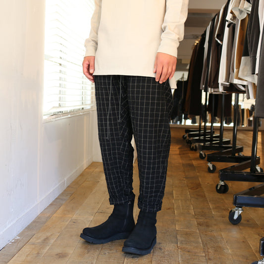 ウールリネンギャバチェック サルエルパンツ