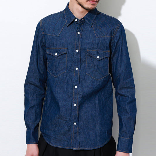 7,5ozムラ糸デニム ウエスタンシャツ ワンウォッシュ