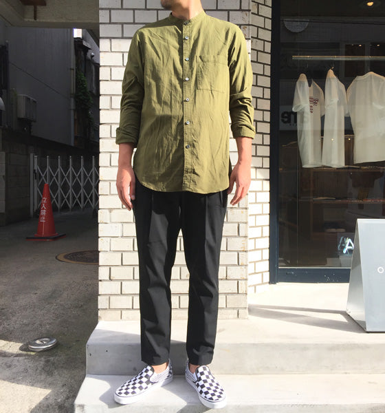 解撚ポプリンワッシャー バンドカラーシャツ