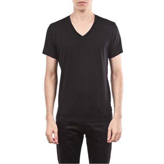 スーピマ天竺 Vネック 半袖 (WHITE/BLACK)