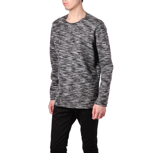 カシミヤ混ストレッチ絣フラノ クルーネックL/S