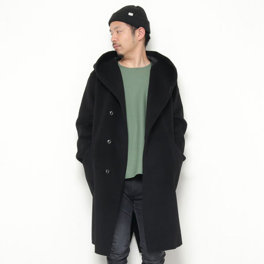 カシミヤ混ダブルフェイスビーバー フーデッドコート