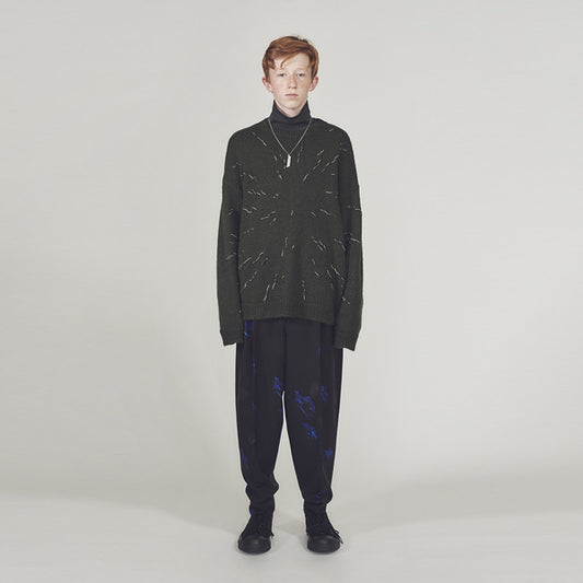 2TUCK TAPERED WIDE WOOLGABARDINE INKJET ROSE PHOTO