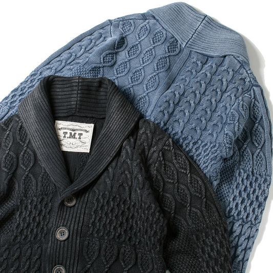 PATCHWAORK CABLE WASHOUT KNIT CARDIGAN