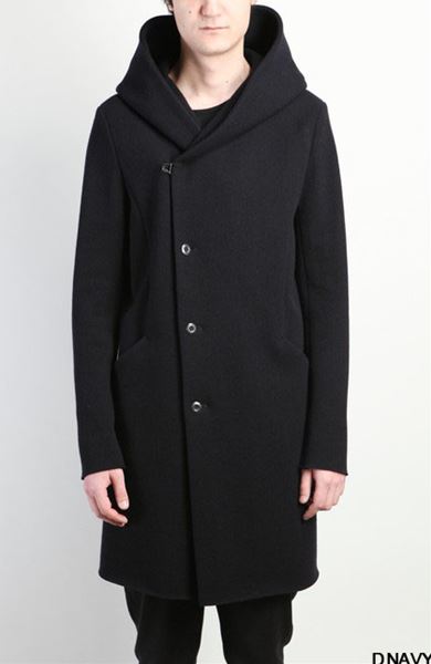 カシミヤ混ストレッチメルトン フーデッドコート