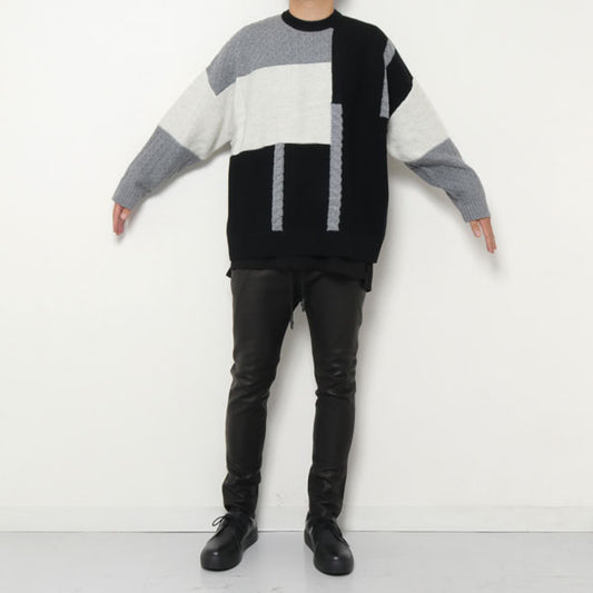 パッチワークニット クルーネックプルオーバー