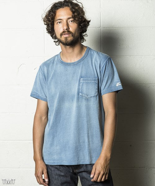 S/SL INDIGO DYED JERSEY POCKET TEE VINTAGE FINISH