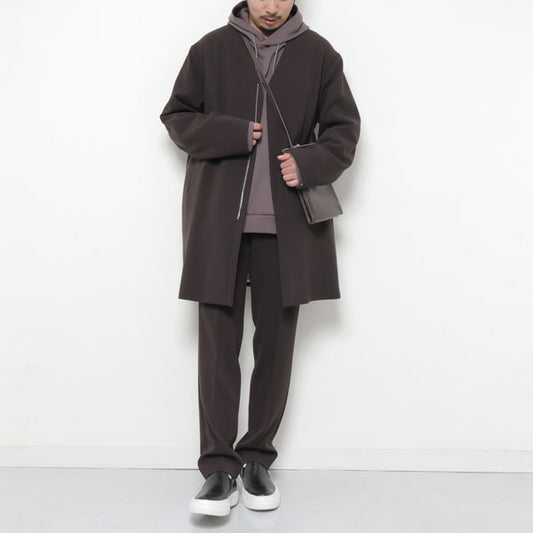 PE/RY DOUBLE CLOTH COLLARLESS ZIP COAT