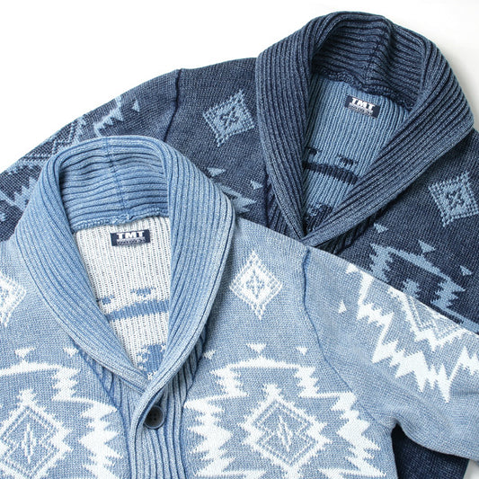 INDIGO JACQUARD NATIVE KNIT CARGIGAN