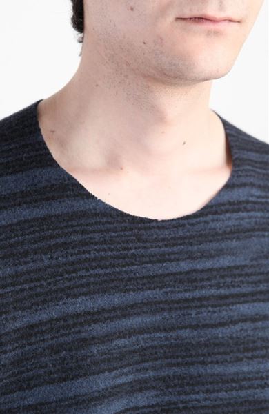 カシミヤ混ニットフラノカスリプリント クルーネック長袖