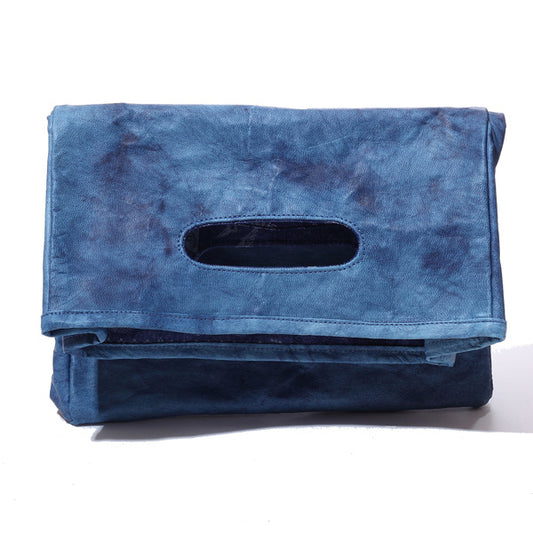 INDIGO DYED DEERSKIN PAPER LIKE BAG