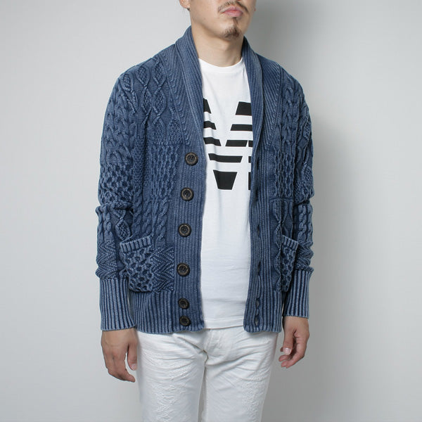PATCHWAORK CABLE WASHOUT KNIT CARDIGAN