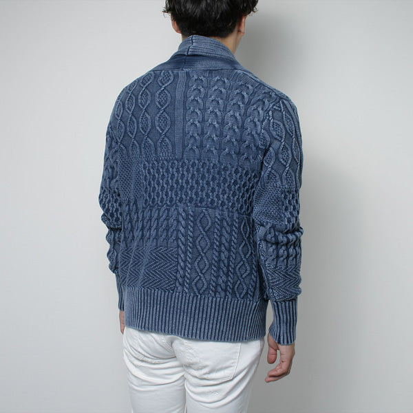 PATCHWAORK CABLE WASHOUT KNIT CARDIGAN
