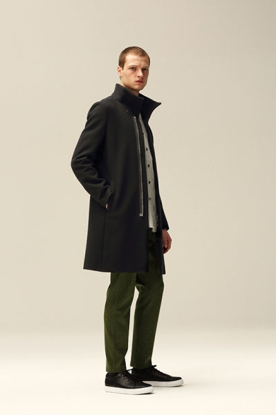 カシミヤ混ストレッチ圧縮メルトン スタンドカラーコート