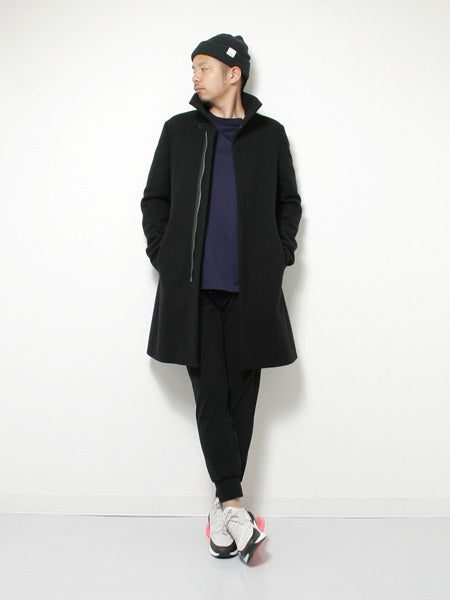 カシミヤ混ストレッチ圧縮メルトン スタンドカラーコート