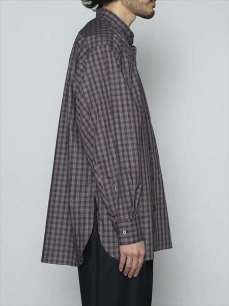 COMFORT FIT BAND COLLAR SHIRT CHECK POPLIN