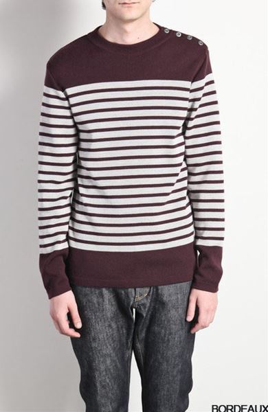 ウールフルニードルリブ ボーダークルーネックプルオーバー