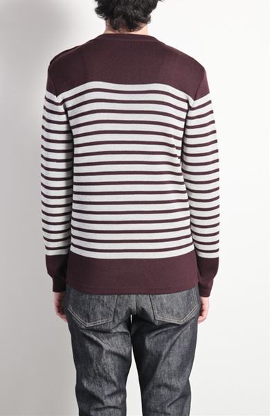 ウールフルニードルリブ ボーダークルーネックプルオーバー