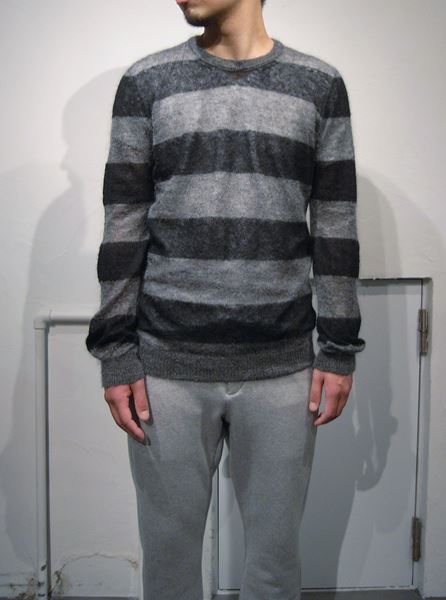 キッドモヘアハイゲージ ボーダークルーネックプルオーバー