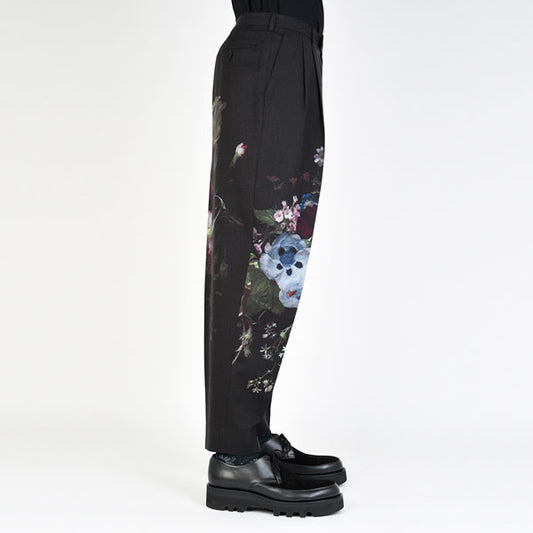 2TUCK TAPERED WIDE WOOL GABARDINE INKJET (FLOWER)