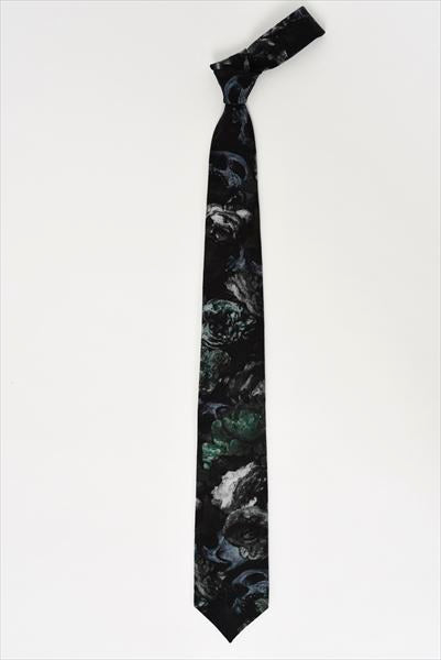 WOOL GABARDINE INKJET TIE FLOWER SKULL