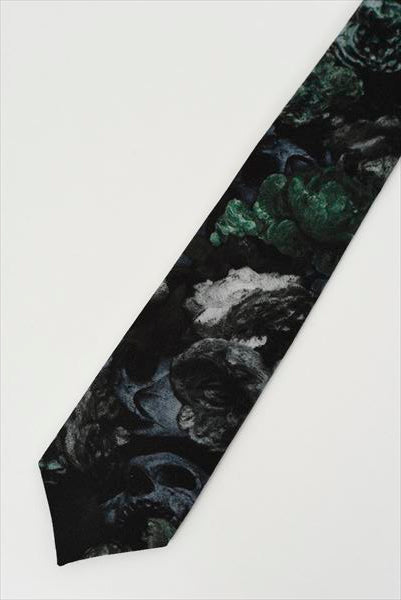 WOOL GABARDINE INKJET TIE FLOWER SKULL
