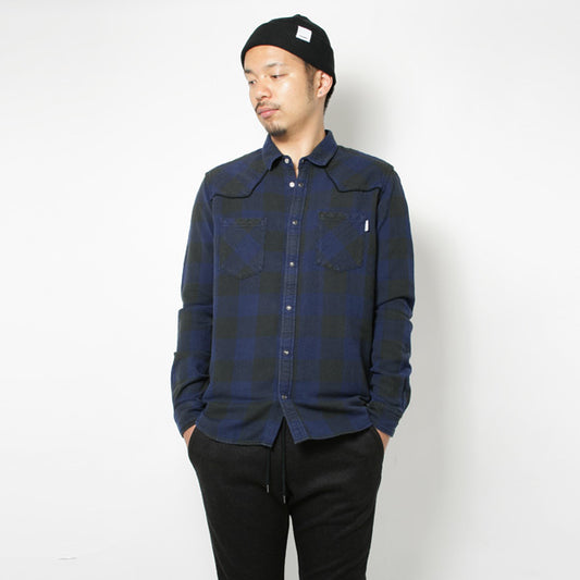 インディゴブロックチェック ウエスタンシャツ