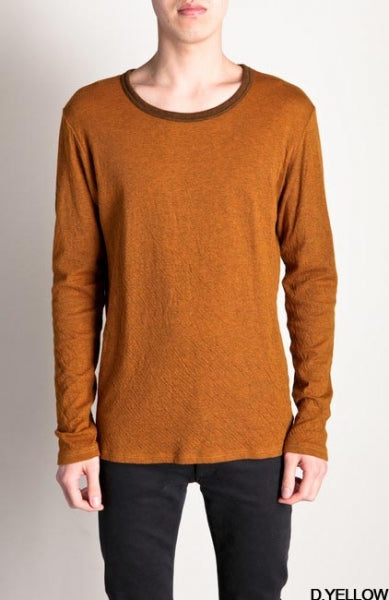 グレー杢ソフト接結クルーネック L/S