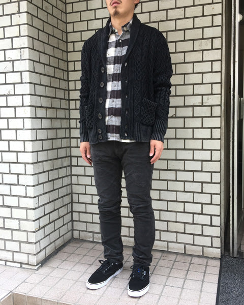 PATCHWAORK CABLE WASHOUT KNIT CARDIGAN