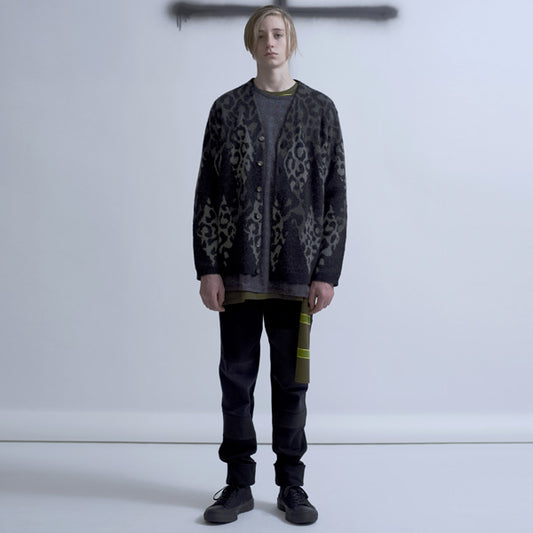 LEOPARD ARGYLE KNIT CARDIGAN