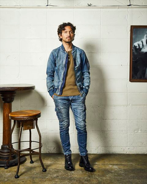 SWEATLIKE-STRETCH DENIM TAPERED CARGO PANTS