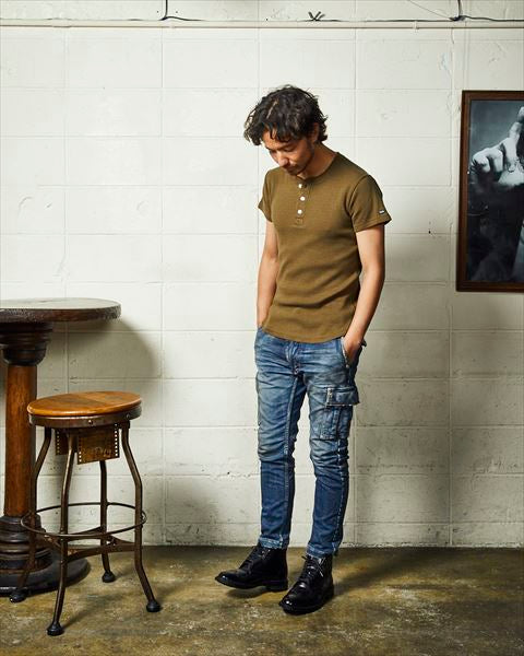 SWEATLIKE-STRETCH DENIM TAPERED CARGO PANTS