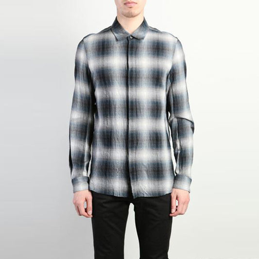 Ry/Co/Wo強撚チェックローン 長袖シャツ