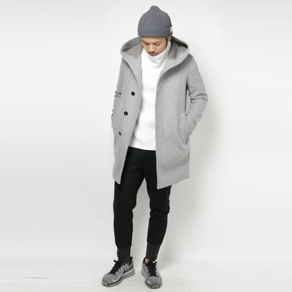 イタリアンメルトン フーデッドロングコート
