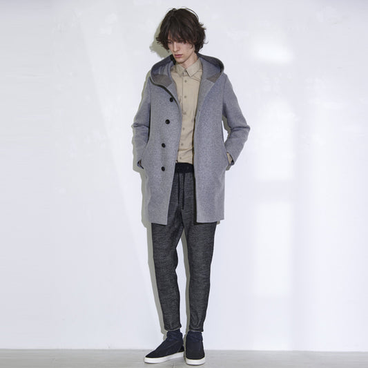 イタリアンメルトン フーデッドロングコート